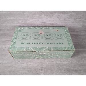 Chesapeake Bay Cup & Saucer Set, Holly Berry, 8pc‎ Set Of 4